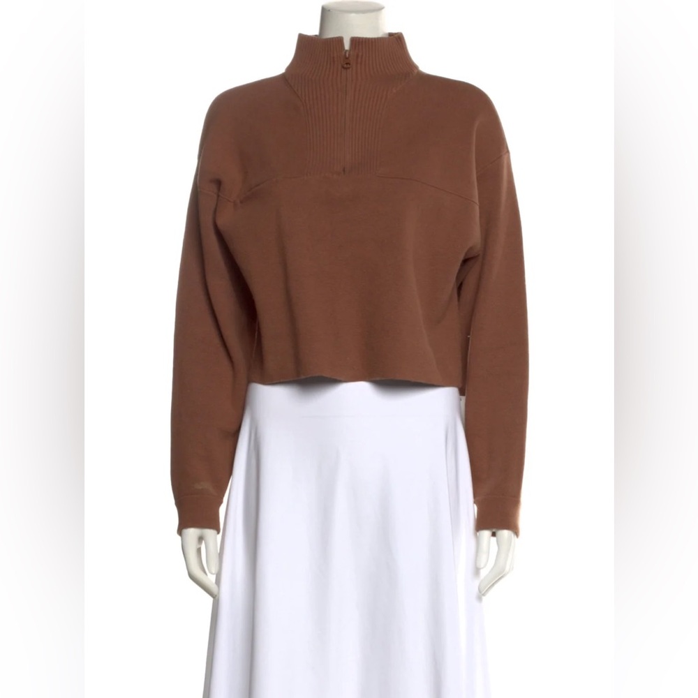 Brand New (NWT) Lunya Cozy Cotton Silk Pullover 1/4 Zip Sweater - walnut Brown - Picture 5 of 9